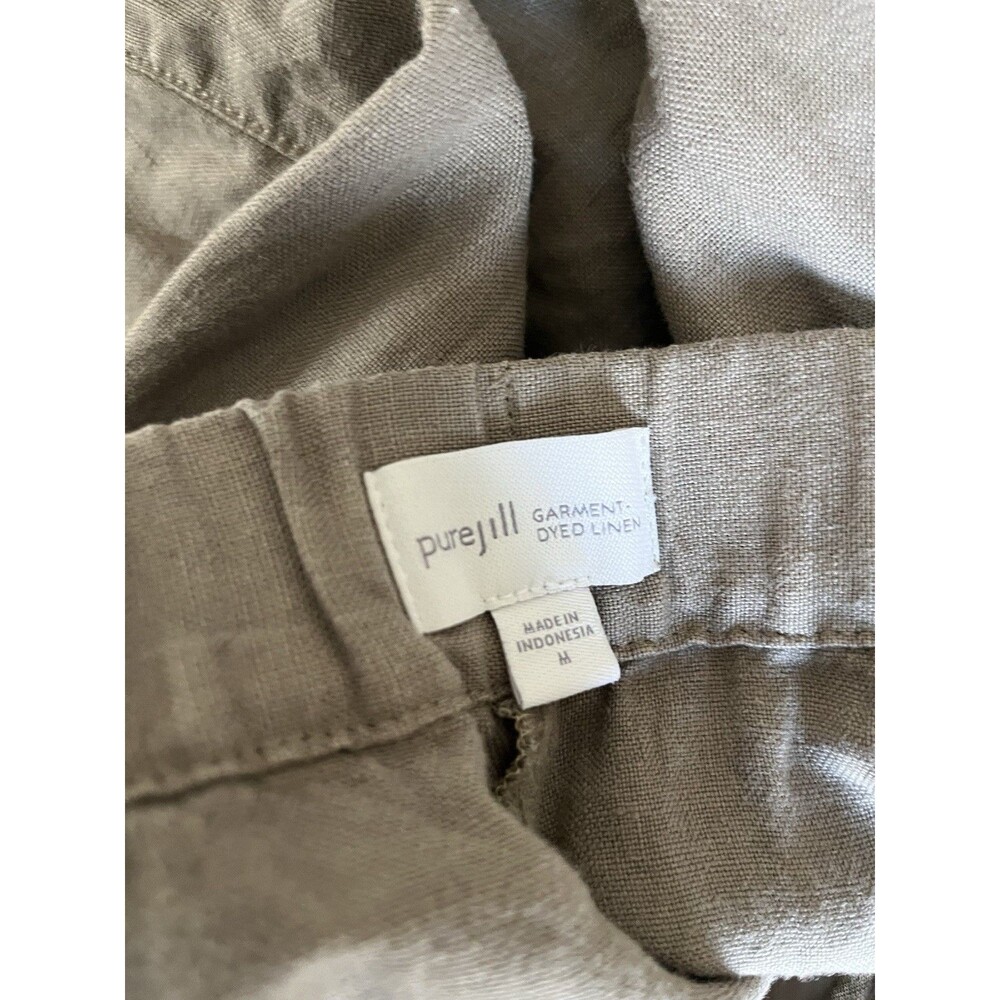 Pure Jill Garment Dyed Linen Olive Pants Size Medium Button Cuff Summer Casual - Picture 10 of 10